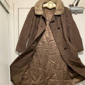 VINTAGE UNION LABEL REAL FUR COLLAR WOOL TRENCH COATS SIZE S